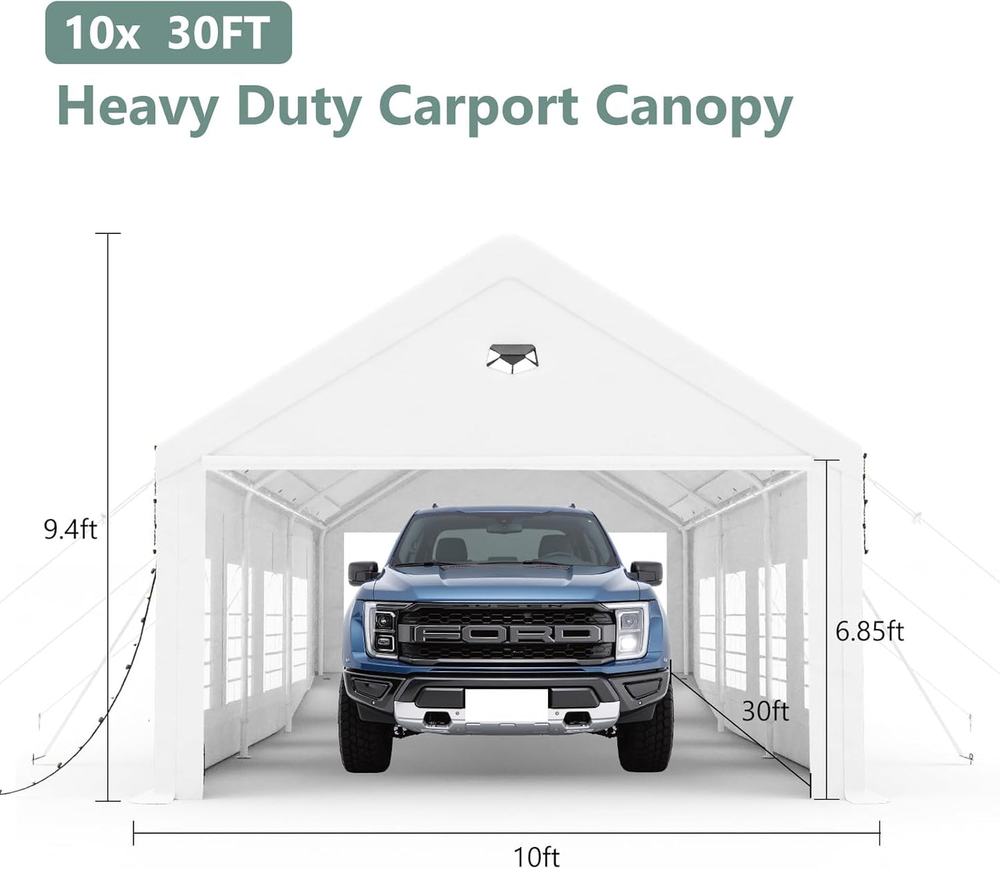 Carports 10X30 Heavy Duty,Car Ports with 180G Removable Side Walls,Carport Canopy,Portable Car Port Garage,Car Shelter All Weather,White