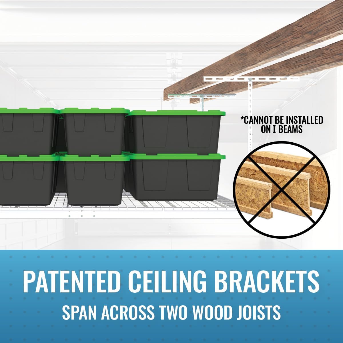 MonsterRax Overhead Garage Storage Rack - 4 x 8 Ceiling Shelving, Adjustable Hanging Racks, Color: White, 24"-45" Ceiling Drop.