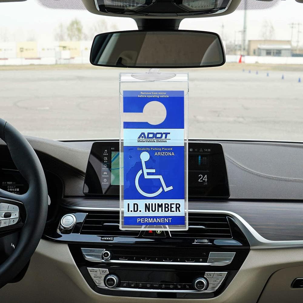 Handicap Placard Holder for Auto, Small Size Ultra Transparent Handicapped Placard Holder, Handicap Parking Sign Holder with Large Hanger by Tbuymax (Set of 2)