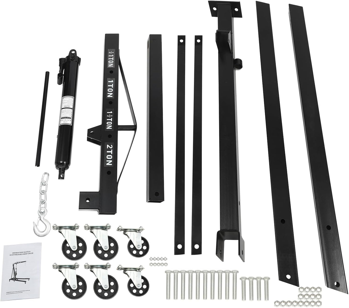 Engine Lift Crane 2 Ton (4000lbs) Engine Hoist Heavy Duty Garage Hydraulic Lift Foldable & Adjustable Height w/ 6 Universal Wheels for Car Fixing, Workshops, Ports, Warehouses, Garage