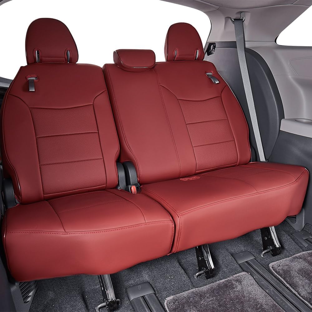 EKR Sienna Seat Covers for 2011-2020 Toyota Sienna LE,XLE, SE,XLE Premium 2nd Row 4/2/4 Split,8 Seats,Waterproof Car Seat Cover Full Set,Car Seat Protectors- Three Row,Leather (Burgundy)