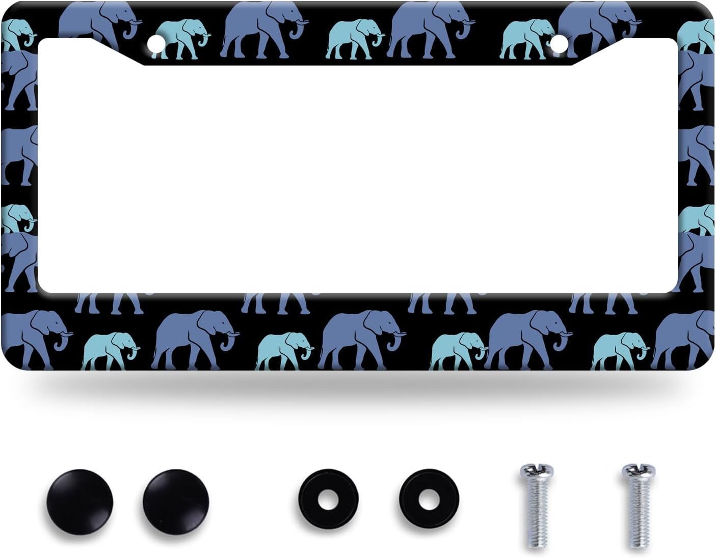 Elephant Family License Plate Frame Animal License Plate Stainless Steel Parts Colorful License Plate Decorative with Screws Size 12.3" x 6.3" Men Women