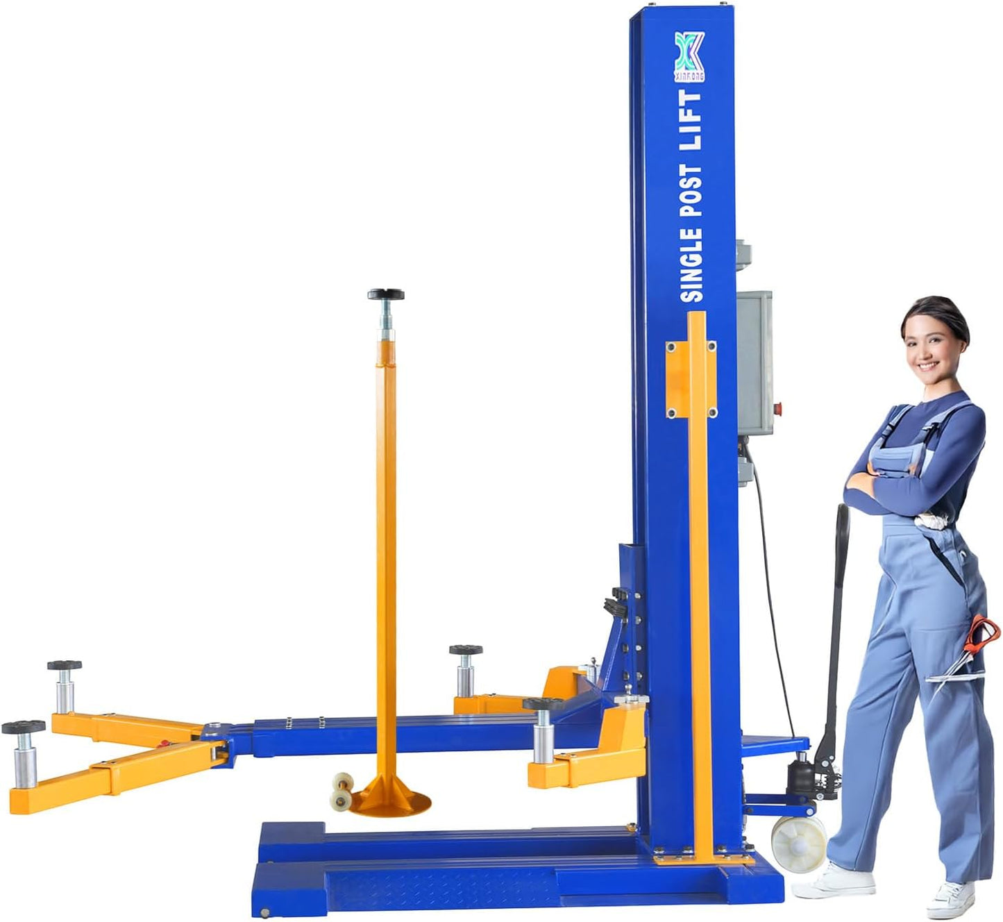 XK-6200 Mobile Single Post Car Lift Electro-Lock Maximum Lifting Capacity 6200 lbs with 12 Months Parts Replacement