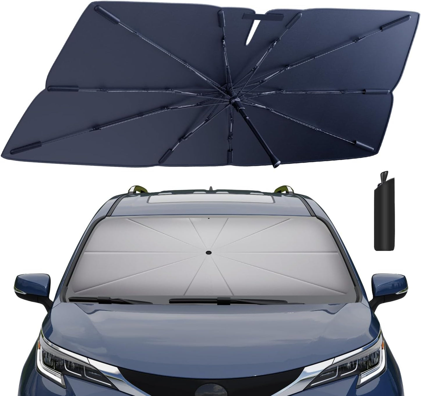 Windshield Sun Shade Umbrella for 2021-2025 Toyota Sienna Accessories: Custom Fit 210T Silver, Foldable Sunshade Front Window Sun Visor, Blocks UV Rays, Keeps Car Cool for LE, XLE, XSE, Limited