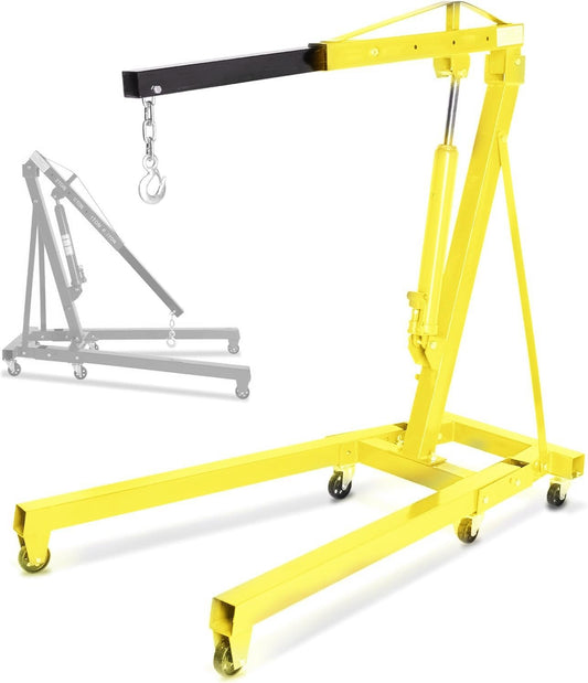 Thicken Engine Hoist 2 TON Folding Motor Hoist Hydraulic Cherry Picker 4000 lbs Shop Cranes Lift, Yellow (2 Ton Engine Crane · Yellow)