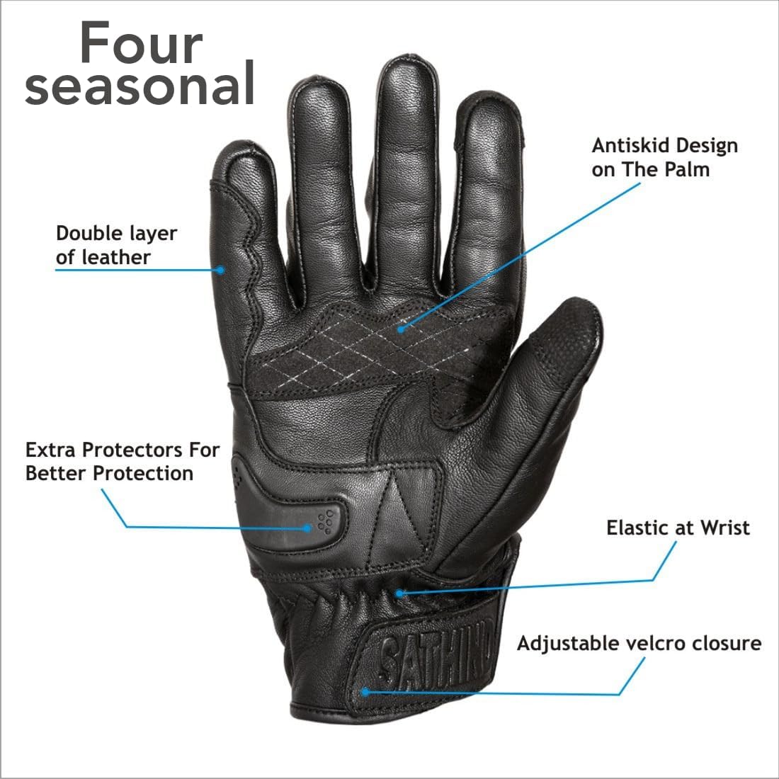 Leather Motorcycle Gloves for Men and Women | Touchscreen | Full Finger | Goatskin Leather Hard Knuckle Motorcycle Riding Gloves (Un-Perforated, XX-Large)