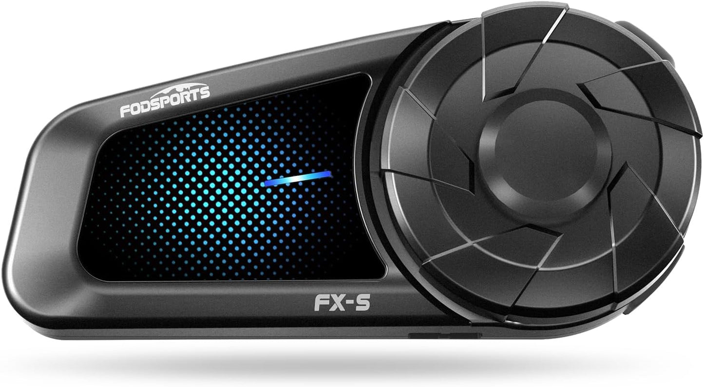 Fodsports FX-S Motorcycle Bluetooth Headset V5.4, 2-Way Helmet Intercom Communication System with IP67 Waterproof, CVC Noise Cancellation, Hands-Free Music/Call, 2 Type Mics, Black, 1 Pack