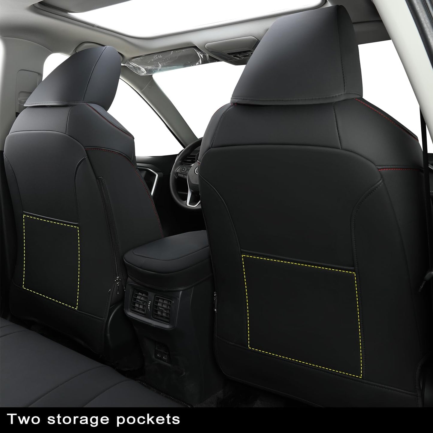 RISINGSTAR Rav4 Hybrid Seat Covers, fit 2019-2025 Toyota Rav4 Hybrid LE,XLE,Woodland Edition,XLE Premium,Limited, Not for XSE/SE/Plug-in(Black&Red)