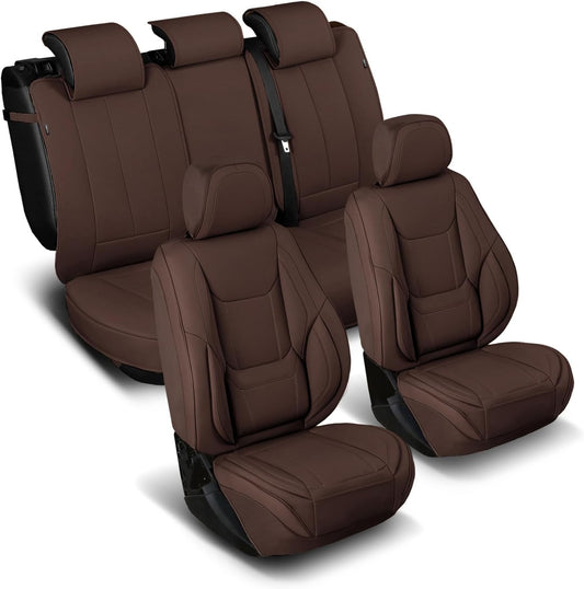 Coverland Custom Car Seat Covers Compatible with 2016-2025 Titan Crew Cab - Premium Leather Non-Slip Memory Foam Waterproof Cover Interior Protector Full Set-Dark Brown [See Size Chart-Size X118]