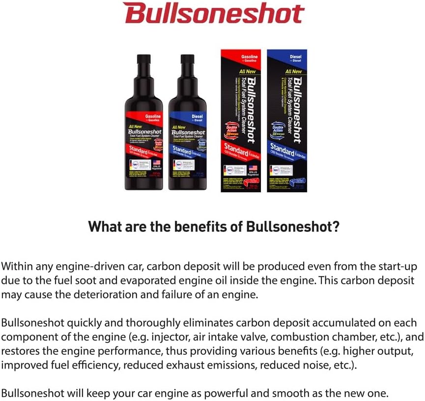 2 Pack Bullsoneshot Standard Total Fuel System Cleaner & Fuel Additive for Gasoline Engine