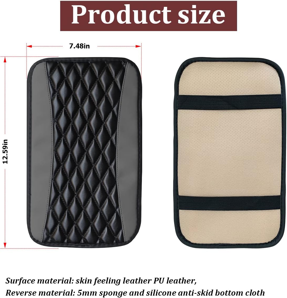 Car Center Console Cushion Pad, Universal Leather Waterproof Armrest Seat Box Cover Protector,Comfortable Car Decor Accessories Fit for Most Cars, Vehicles, SUVs (Gray)