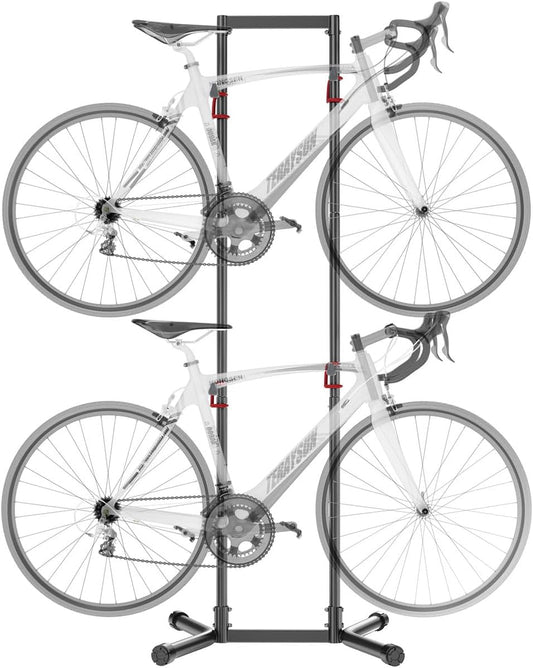 teraysun Indoor 4 Bike Storage Rack, Adjustable Arm Hook for Mountain, Road Bicycles, Beach Cycle, and Fat Tire Bikes, Freestanding Mount Home & Garage Vertical Bike Floor Stand Hold Up to 154lbs