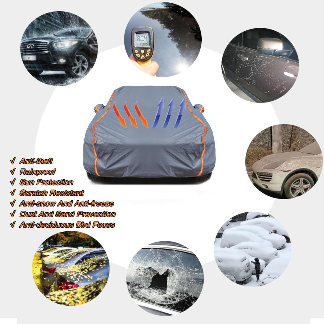 KEYOOG Universal Waterproof Heavy Weight Full Car Covers, Fit SUVs, All Weather, Outdoor Full Cover Weatherproof UV Sun Protection Snow Dust Storm Resistant with PEVA Cotton, Fit Length 178"-189"