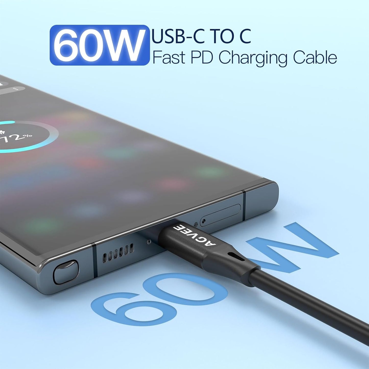 AGVEE 2 Pack 3ft Coiled Short USB-C to USB-C Charging Cable [USB-IF Certified] 60W PD Fast Charger Cord in Car for iPhone 16/15 CarPlay, Galaxy S25 S24 S23 S22 S21 S10 S9 S8, Google Pixel, Black