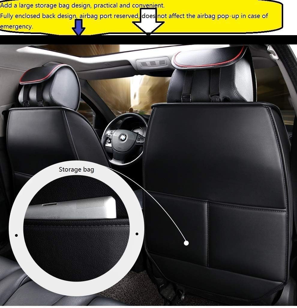 Seat Covers Full Set, Waterproof Leather Seat Covers for Cars, 5 Seats Universal Car Seat Protectors, Black Car Seat Covers Car Seat Cushions Fit for Most Cars (Black-White)