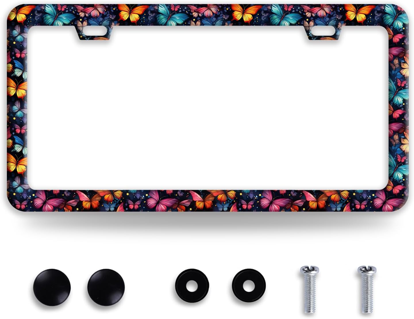 Butterfly License Plate Frame Funny Colorful License Plate Frames Stainless Steel Accessories Cars Decor with 2 Holes and Screws Fits Standard Us Ca Vehicles License Plate Holder 12.2 X 6 Inch