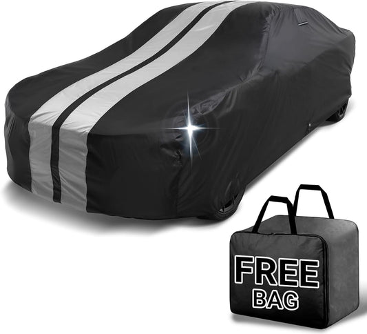 iCarCover Custom Car Cover for Buick Wildcat (1962-1970) Waterproof All-Weather Rain Snow UV Sun Protector Full Exterior Indoor Outdoor Car Cover (Stripe - Black/Gray)
