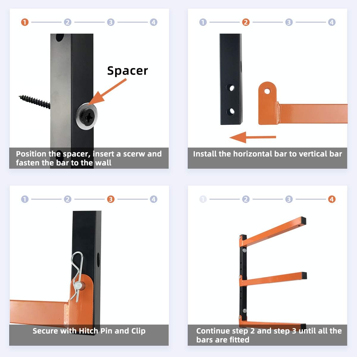 Homydom Garage Shelving Wood Rack,Lumber Storage Rack Wood Organizer Wall Mount Rack Heavy Duty Metal Saving Indoor & Outdoor Space with 3-Level, 4 Pack