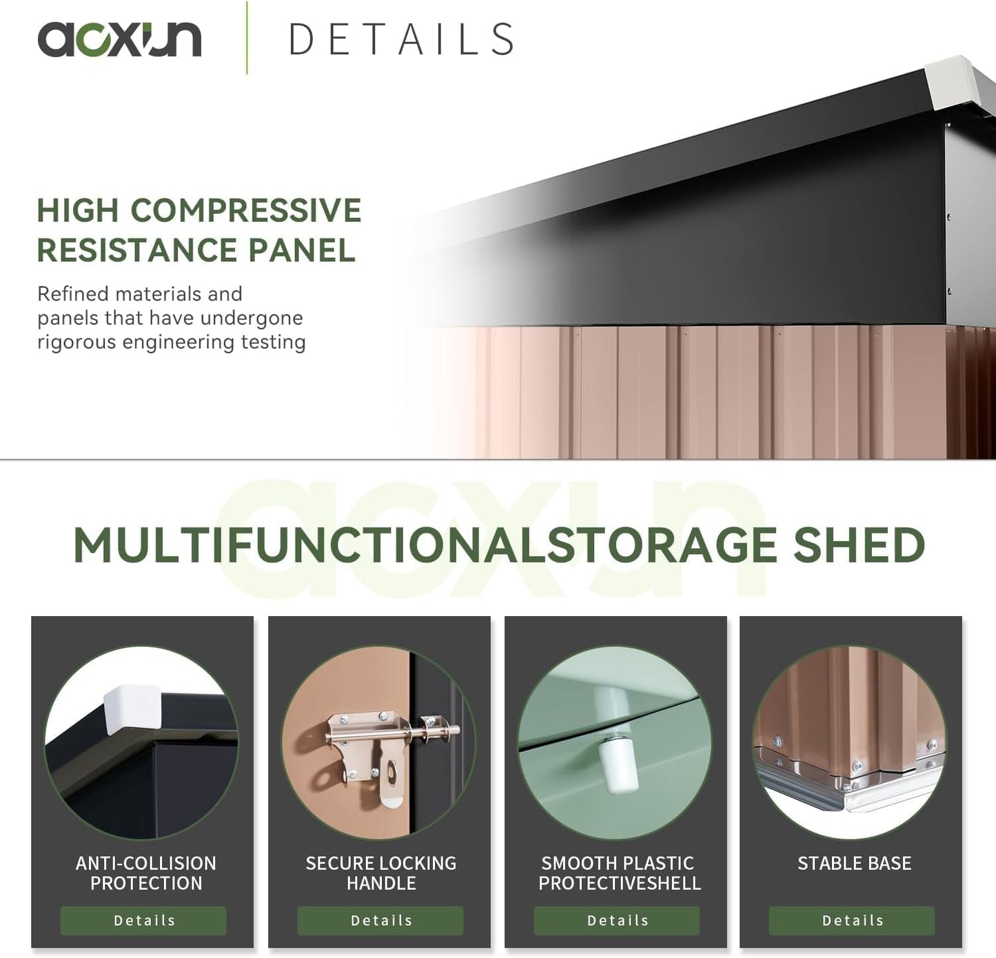 Aoxun 80 CU. FT Outdoor Storage Shed Waterproof Garden Metal Tool Shed, Brown