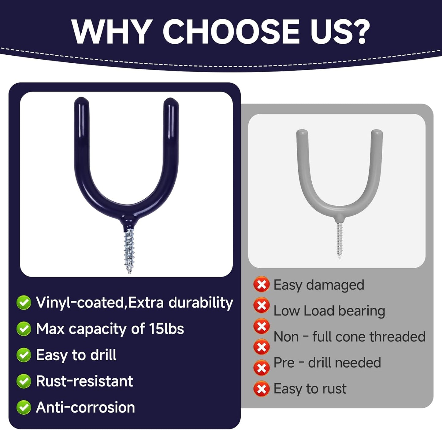 6 Pack Garage Storage System Steel U Hooks with Anti-Slip Coating Home Improvement and Organization Screw in Hooks Easy Wall Mounting Heavy Duty Bike and Ladder (Blue, 6 Pack)