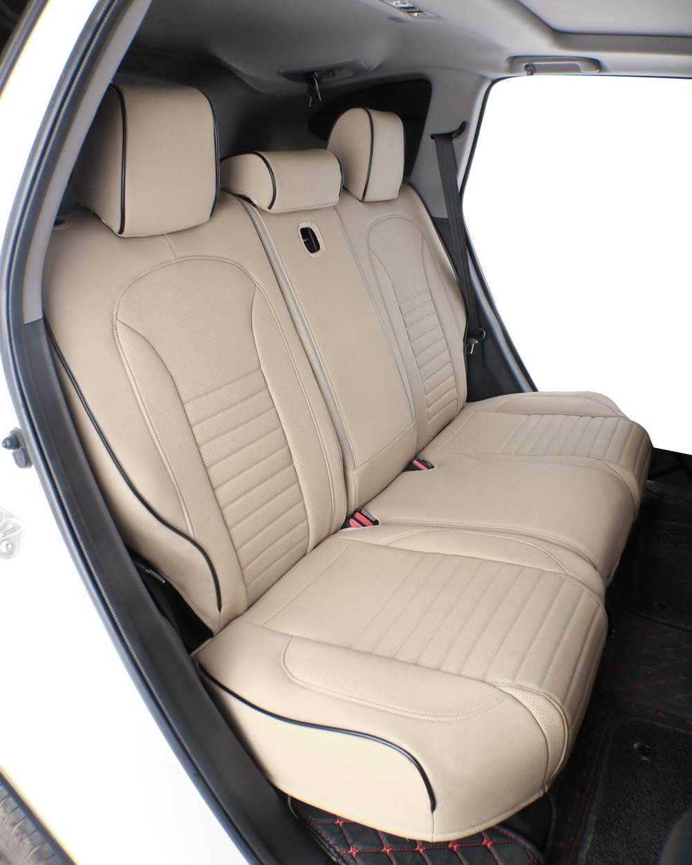 EKR Accord Car Seat Covers for Honda Accord 2023 2024 2025 LX(Rear Row W/Solid Backrest) Leather Car Seat Covers,Waterproof Car Seat Protectors,Trucks Seat Covers Full Set(Beige)