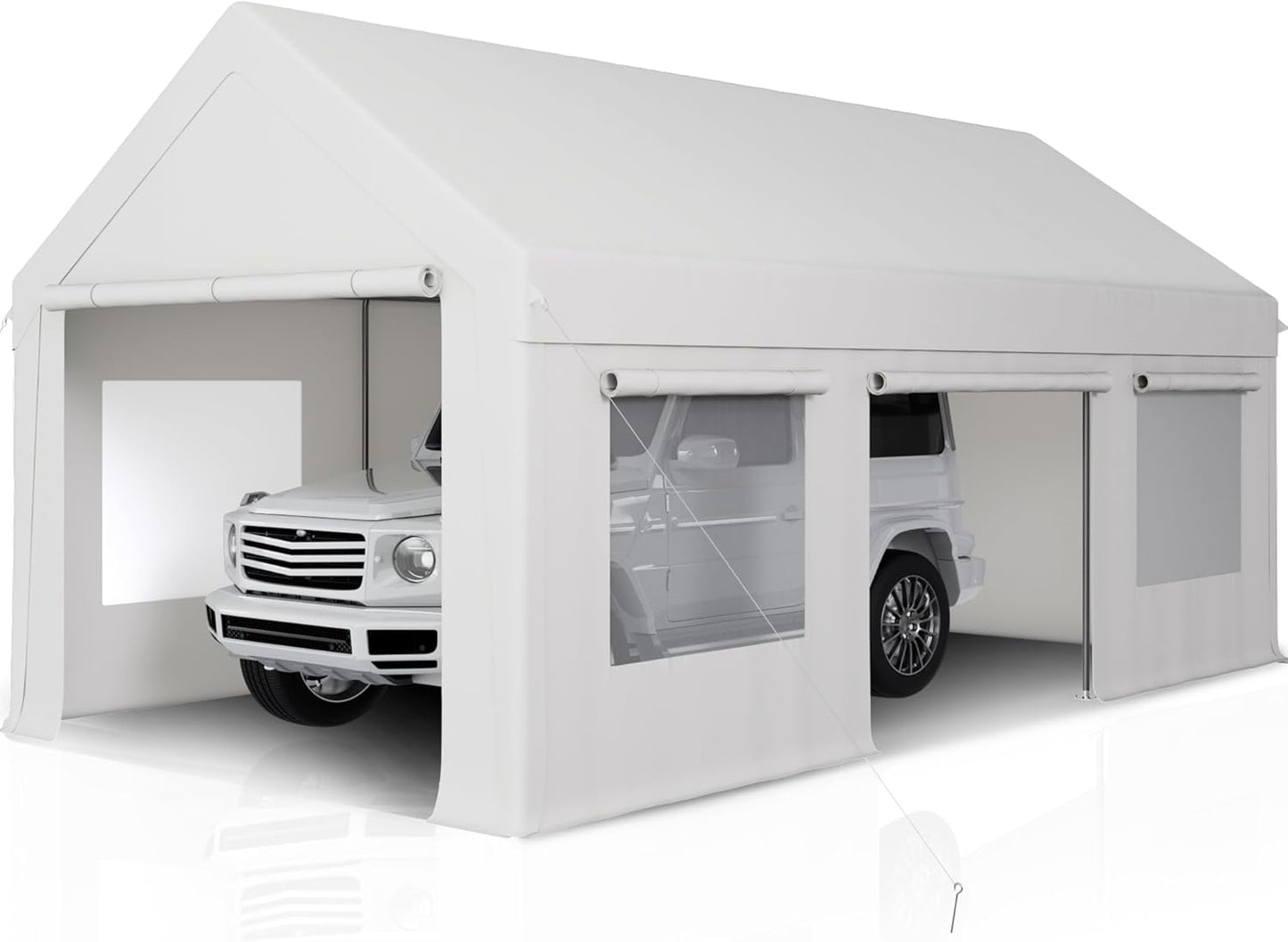 Carport 12' x 20' Heavy Duty Portable Garage, Carport Canopy with Side-Opening Door & Roll-Up Windows, Car Canopy Reinforced Four-Hole Base for Car, Truck, Boat, Party, White