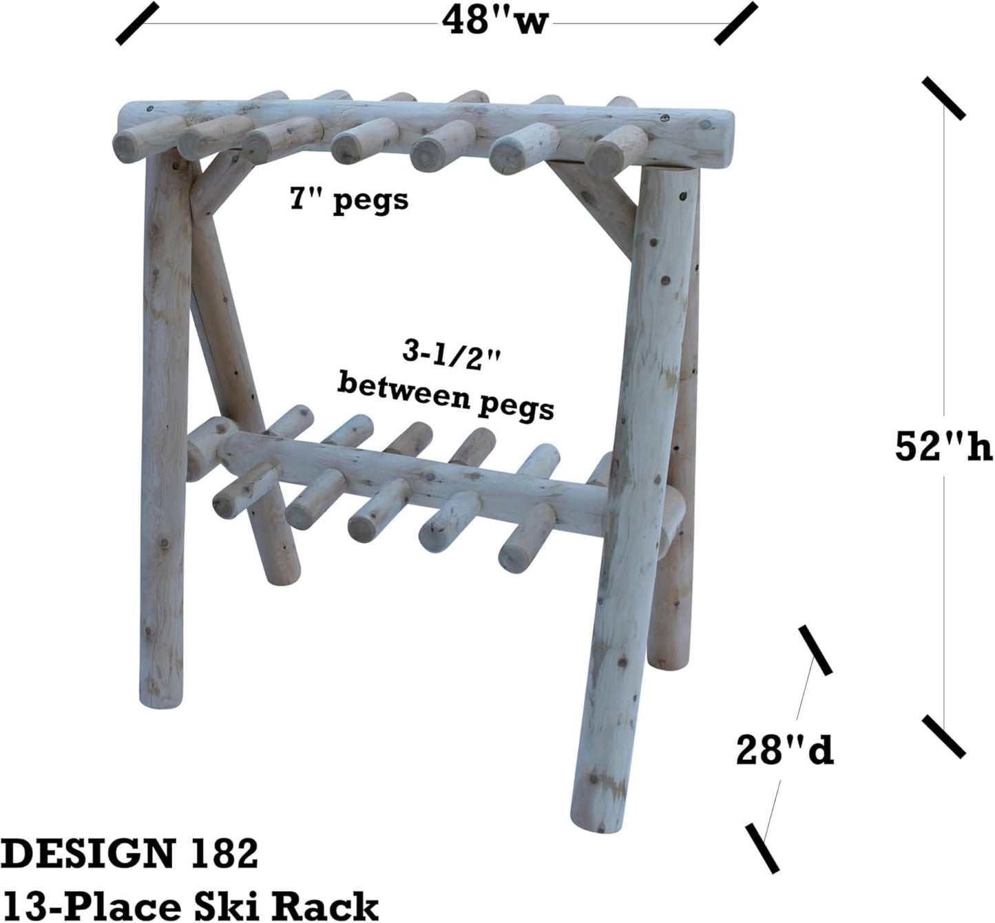 13-Place Freestanding Log Ski Rack Holder, Indoor & Outdoor Snowboard Racks, Standing Storage, Garage Racks for Snow Skis & Poles, Snowboard Rack Garage Storage Organizer - Natural + 15" Anchor Kit