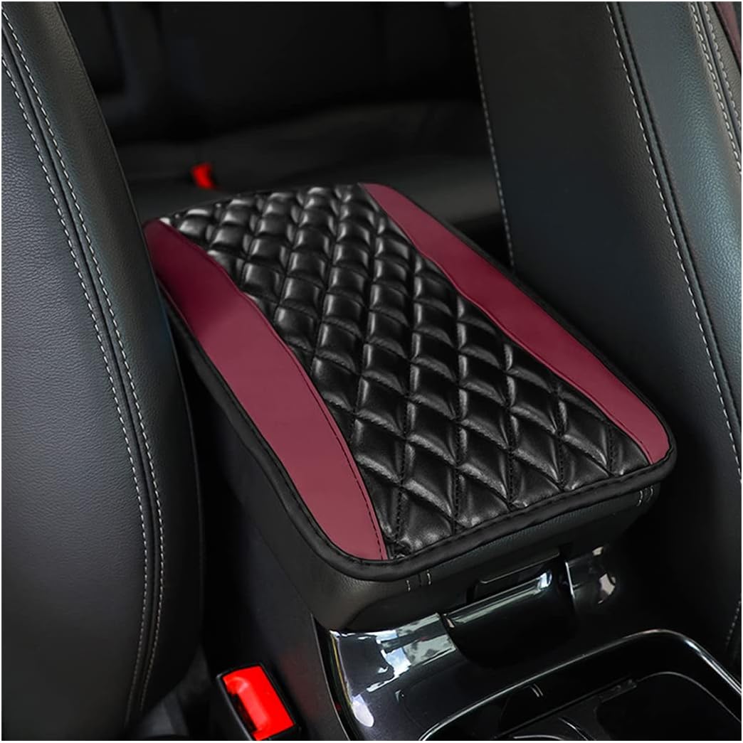 Car Center Console Cushion Pad, Universal Leather Waterproof Armrest Seat Box Cover Protector,Comfortable Car Decor Accessories Fit for Most Cars, Vehicles, SUVs (Wine Red)