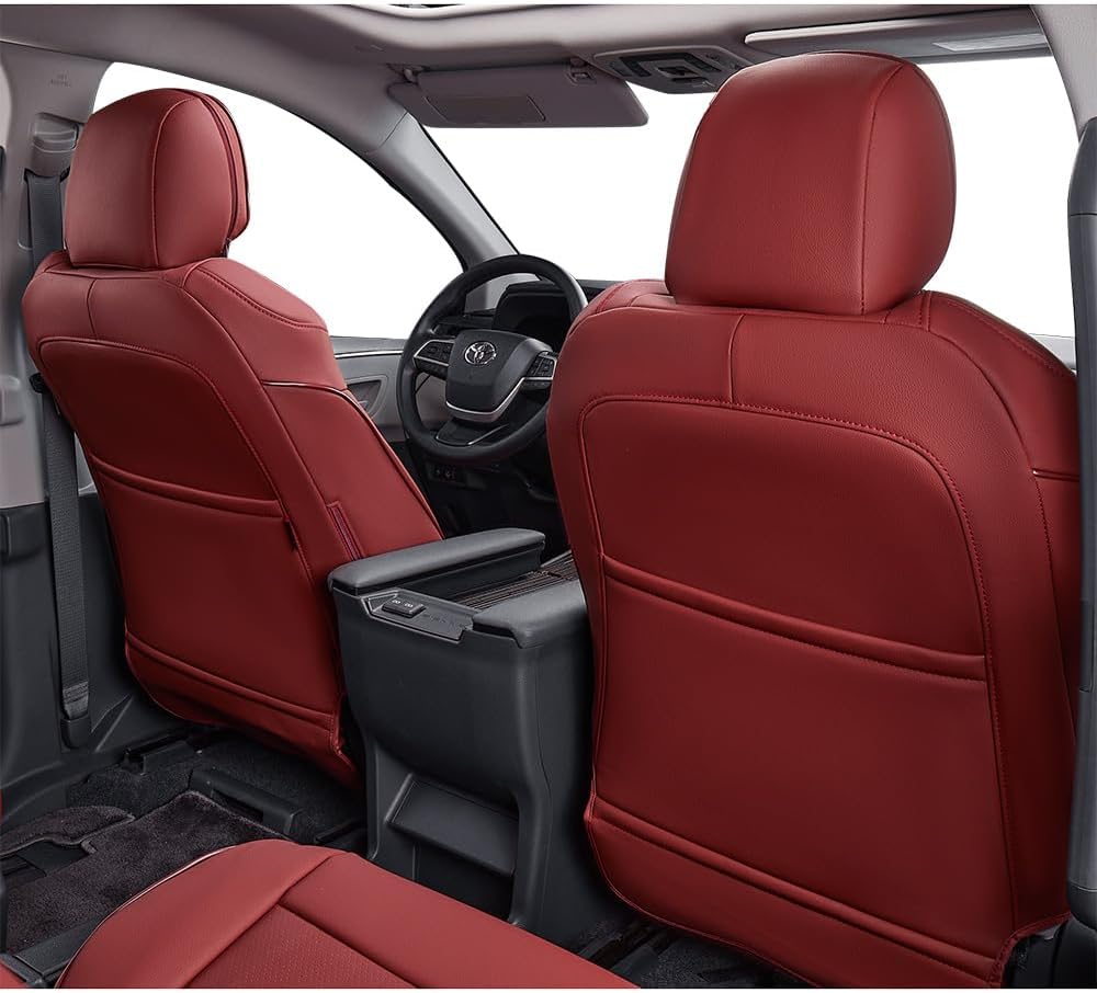 EKR Sienna Seat Covers for 2021-2025 Toyota Sienna Limited,Platinum,2nd Row Captain Chairs with Legrest 7 Seats,Automotive Seat Covers,Car Seat Cover Full Set,Leather (Burgundy)