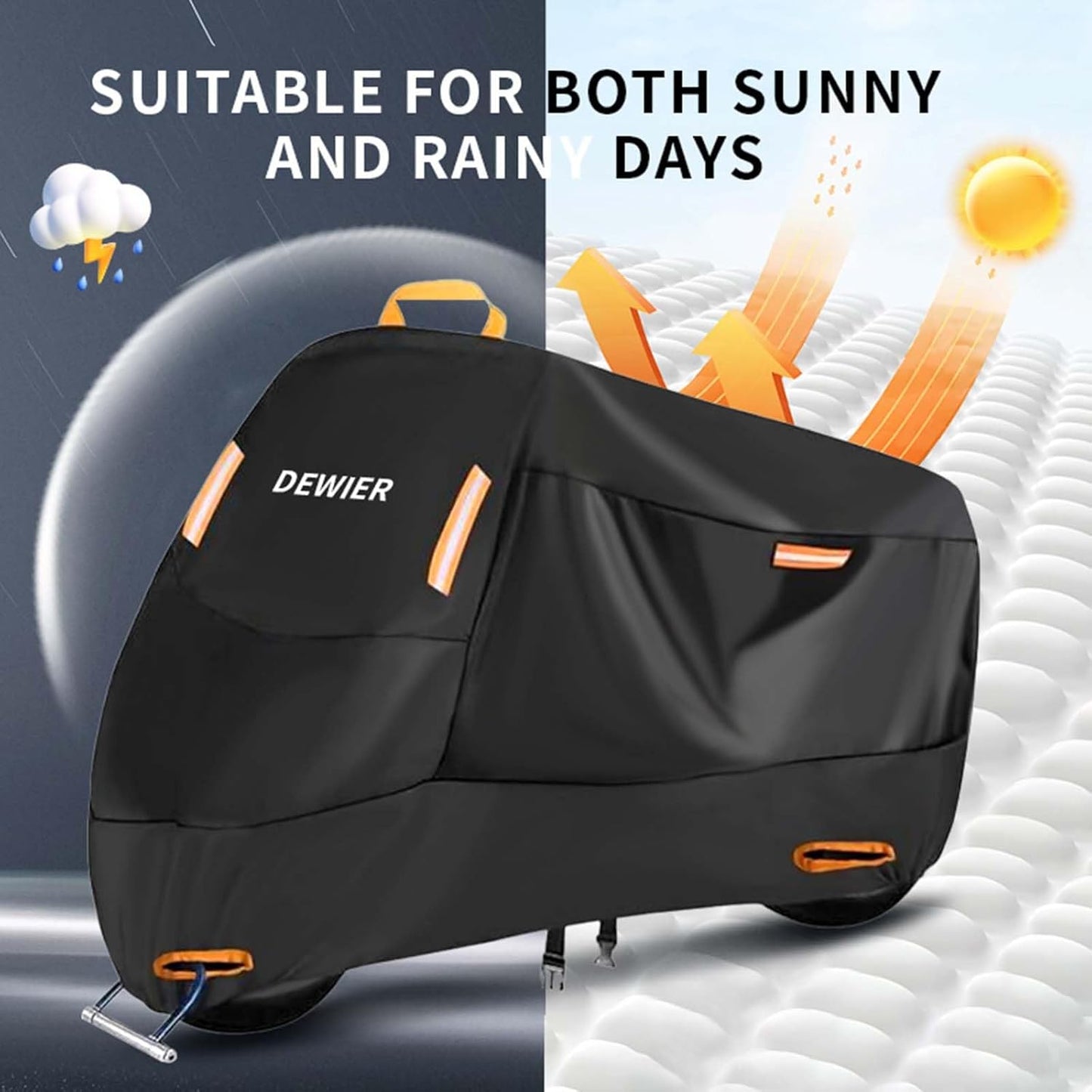 Motorcycle Cover Waterproof Outdoor, 420D Heavy Duty, 3XL95in, All Season Protection, Windproof Clasps, Storage Bag, Night Reflective Design, Fits Motorcycles, 1-2 Bikes Ebikes