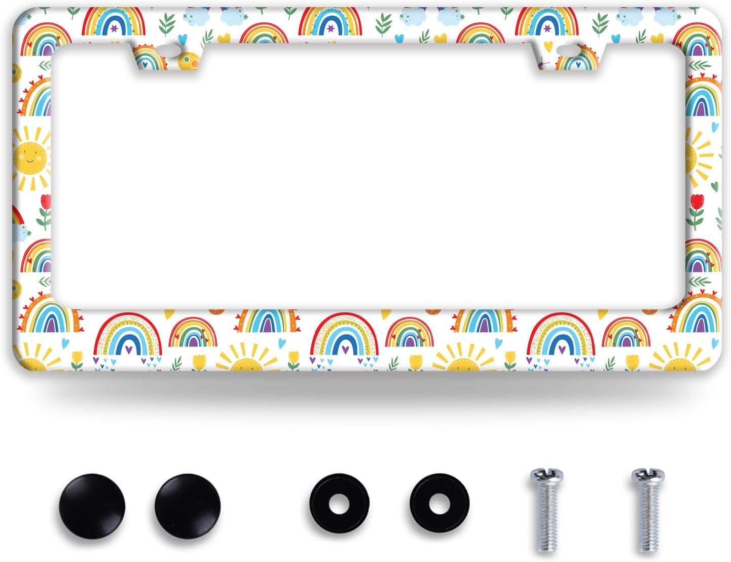 Cute Rainbow License Plate Frame Personalized License Plate Frames Colorful Auto Accessories Bracket Stainless Steel License Plate Holder 6x12 Inch