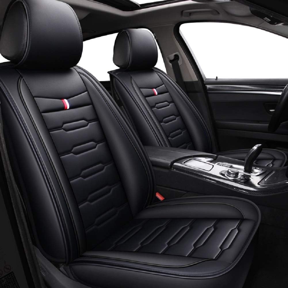 Seat Covers Full Set, Waterproof Leather Seat Covers for Cars, 5 Seats Universal Car Seat Protectors, Black Car Seat Covers Car Seat Cushions Fit for Most Cars (Black)
