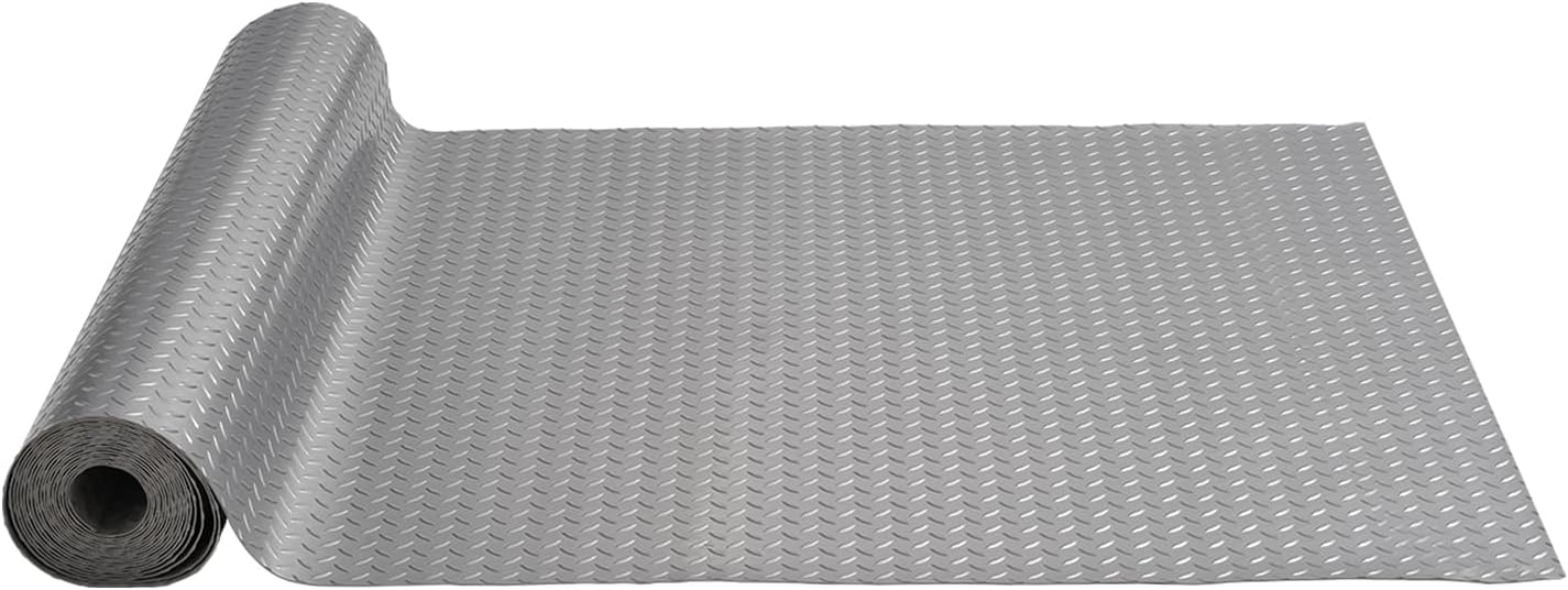 VEVOR Garage Floor Mat, 19 x 4.9 FT PVC Garage Flooring Roll, Non-Slip Diamond Texture, 93.65 sq.ft Covering Space, Garage Mats for Under Cars, for Gyms Boats Car Trailer, Gray