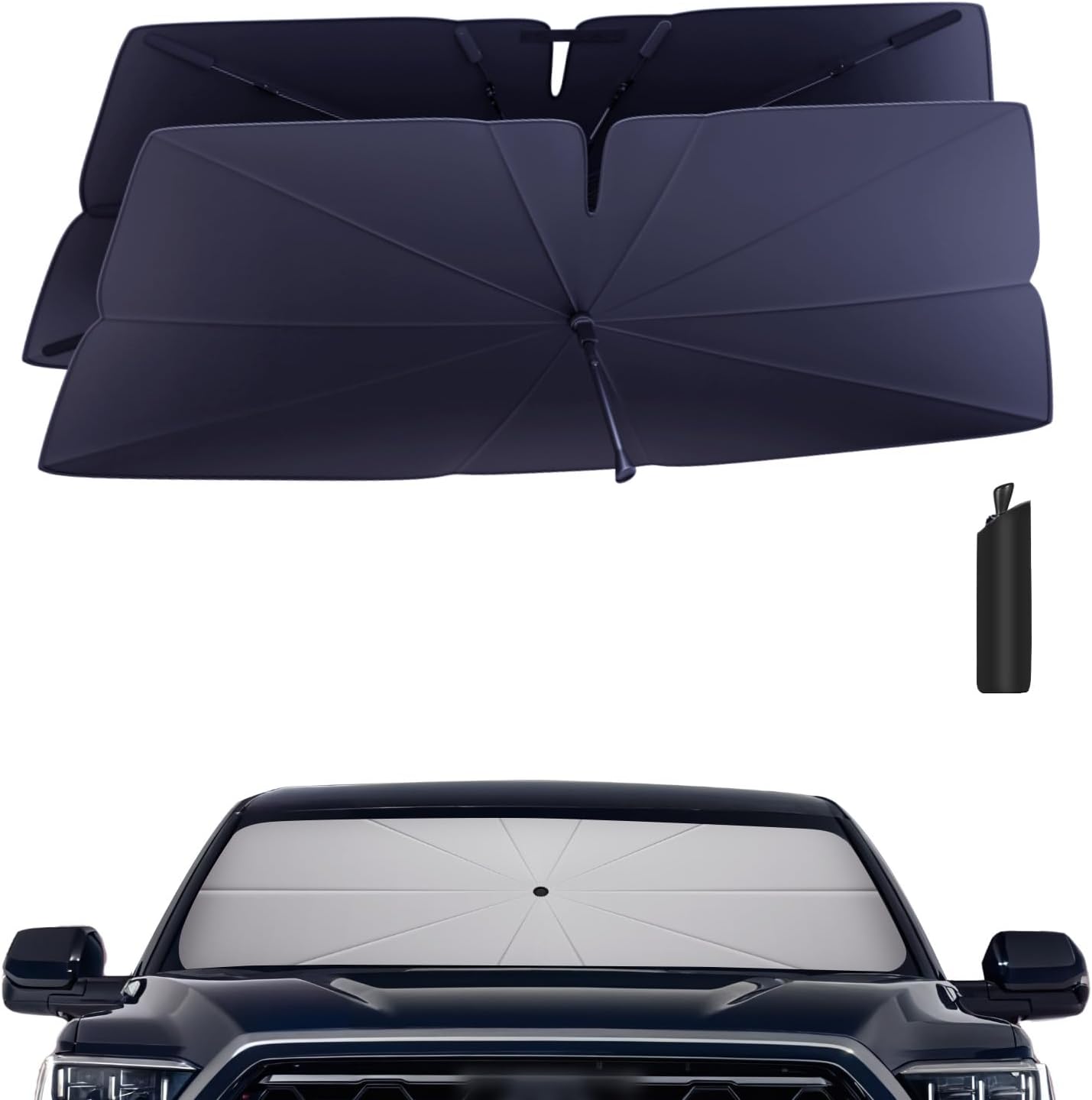 Windshield Sun Shade Umbrella: Fit for Toyota-Tundra-2022-2024 2025 - Front Car Window Shades - Double Thickened Foldable Sunshades for Tundra Limited SR5 Platinum TRD Pro Block UV Keep Cool