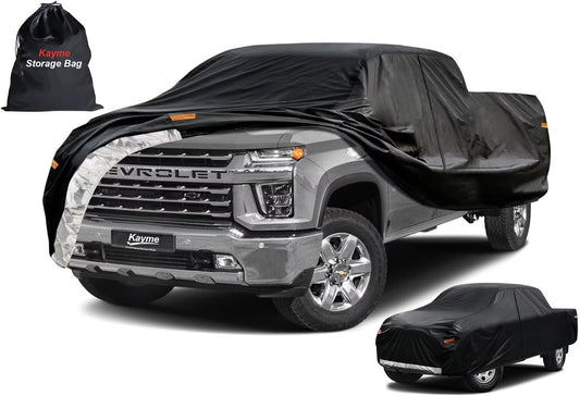 Kayme Truck Cover Custom Fit Chevrolet Silverado 3500HD(2007-2019) Crew Cab SB. Full Exterior Heavy Duty Outdoor Pickup Truck Car Cover Waterproof All Weather.Car Tarp for Wind Sun Dust Protection.