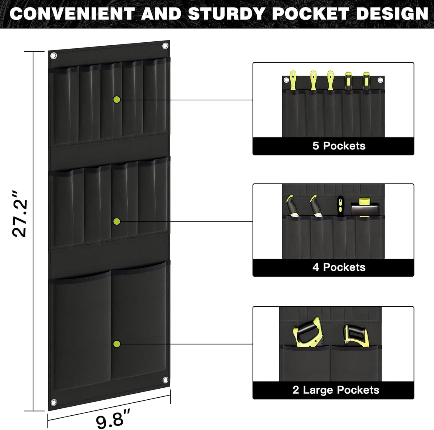Large Power Tool Organizer Cart with Charging Station 8 Drill Holder Garage Storage Standing Heavy Duty and Stability Storage Rack Utility Tool Shelf (Black)