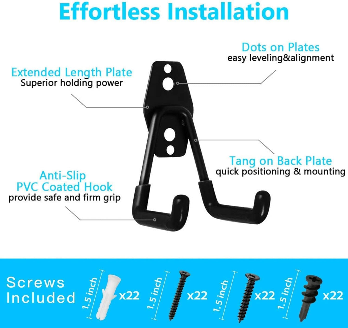 SMARTOLOGY Heavy-Duty Utility Hooks, Wall Hanger, Small 2 Pack, 3 inch Long 2.5 inch Wide, for Garage, Indoor and Outdoor, Ladder Hanger Accessories