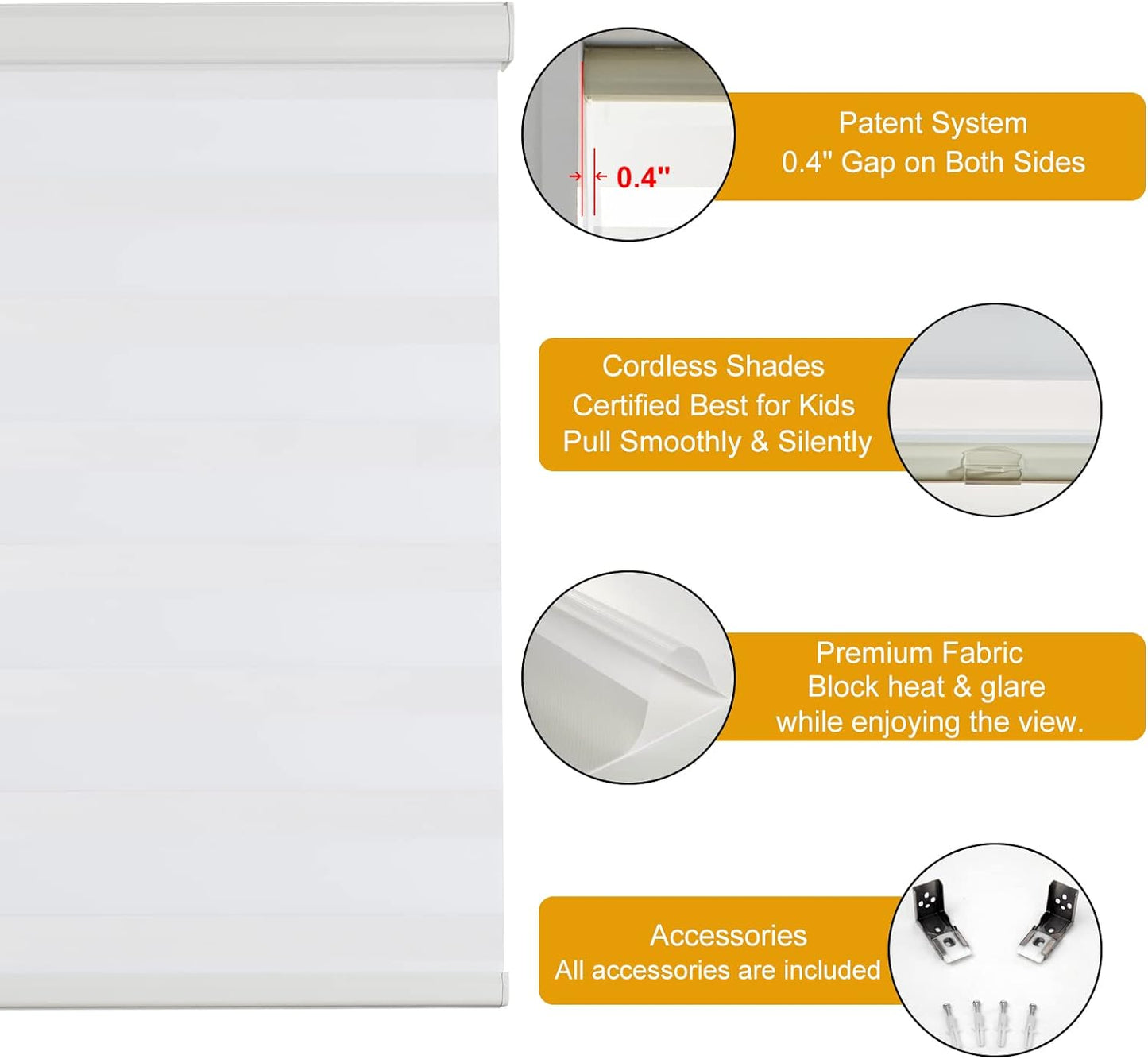 Persilux Cordless Zebra Blinds for Windows (33" W X72 H, Cream) Free-Stop Roller Windows Shades Dual Layer Light Control for Day and Night, Light Filtering Sheer Shades for Home, Easy to Install