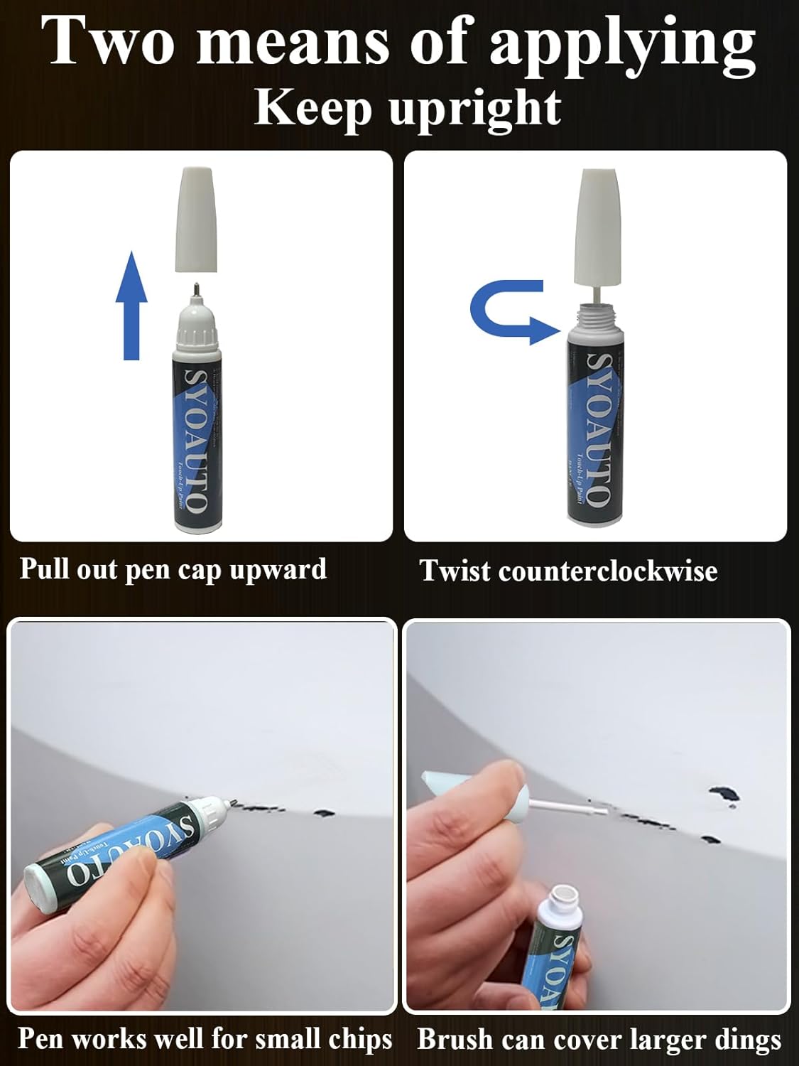 SYOAUTO Pearl White Touch Up Paint for Cars Auto Touch up Paint Scratch Repair Pen Brush and Tip 2 in 1 Pearl White