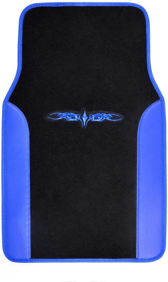 BDK carXS Fresh Two-Tone Carpet Floor Mats, Tribal Tattoo Design with Vinyl Trim for Car Sedan Truck SUV, Front & Rear Set of 4, Blue