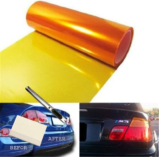 12 by 48 Inches Self Adhesive Headlight, Tail Lights, Fog Lights Tint Vinyl Film with Tools (Orange)