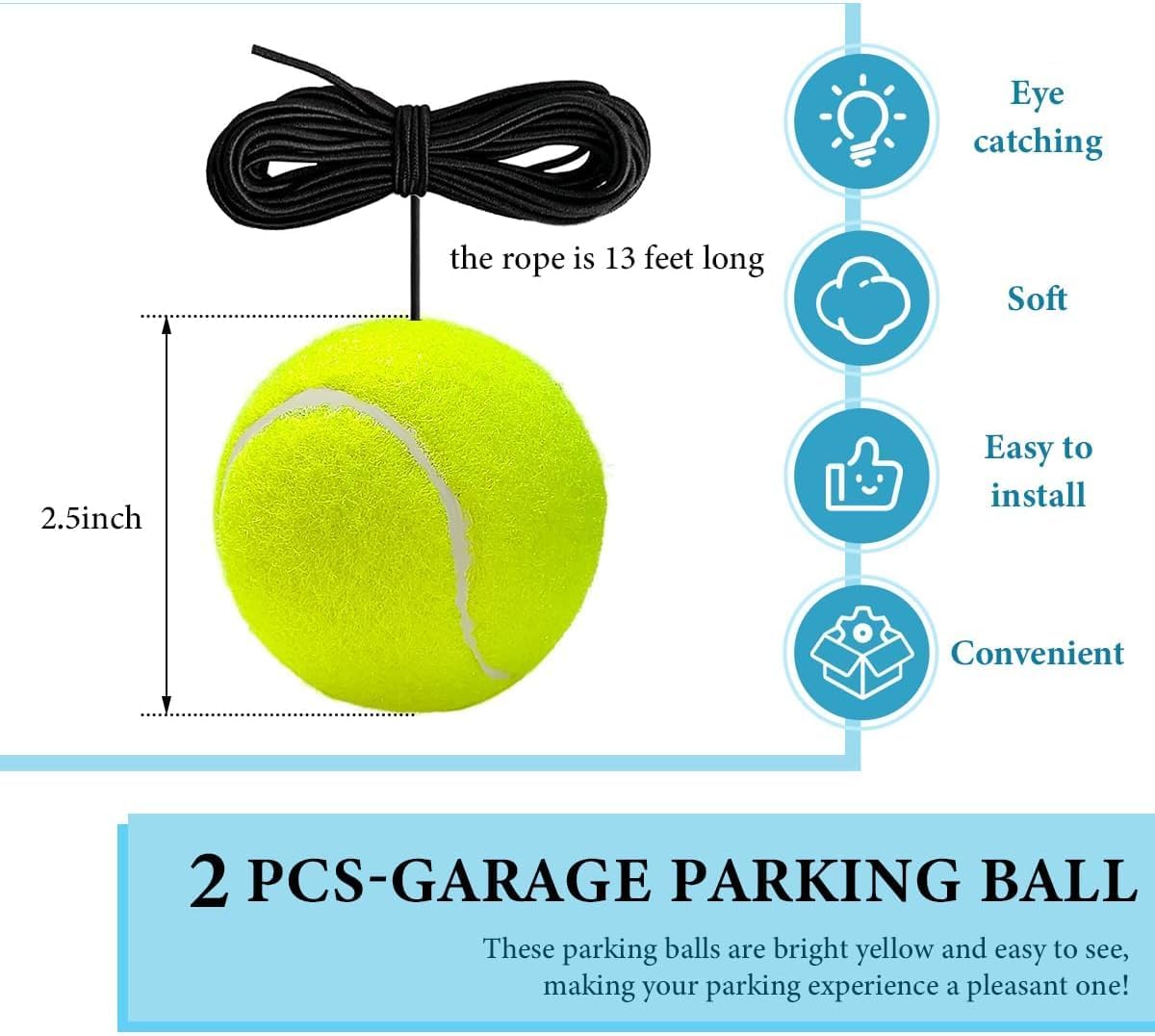 2PC Garage Parking Assistance Tennis Balls, Garage Car Stop Indicator, Garage Tennis Ball Parking Aid, Suitable for Parking aids for Home Garage. (Tennis)