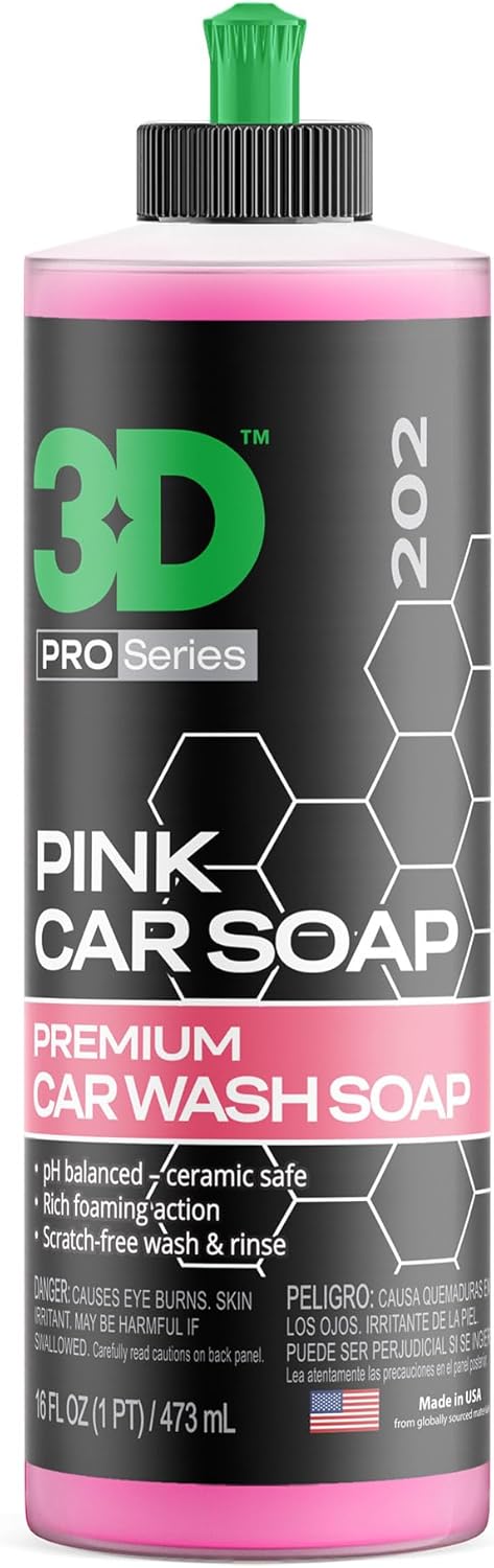 3D Pink Car Soap – 16 oz |pH Neutral Car Wash Soap with High Suds & Cherry Scent | Scratch-Free, High Gloss Shine | Safe on Wax & Sealants | Weekly Car Care