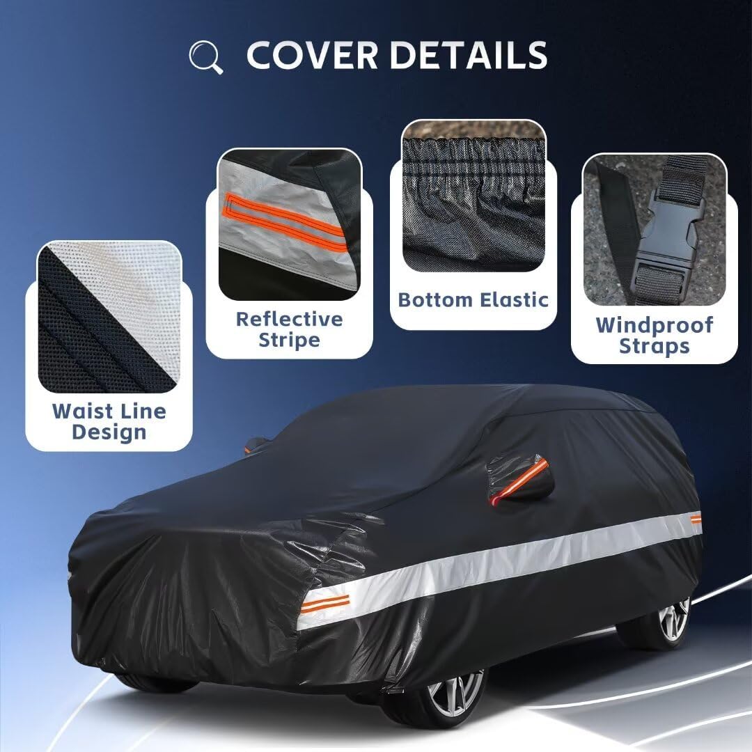 10 Layers SUV Car Cover Custom Fit for Toyota RAV4 (2005-2024) Waterproof All Weather for Automobiles, Outdoor Full Cover Sun UV Rain Protection.Black