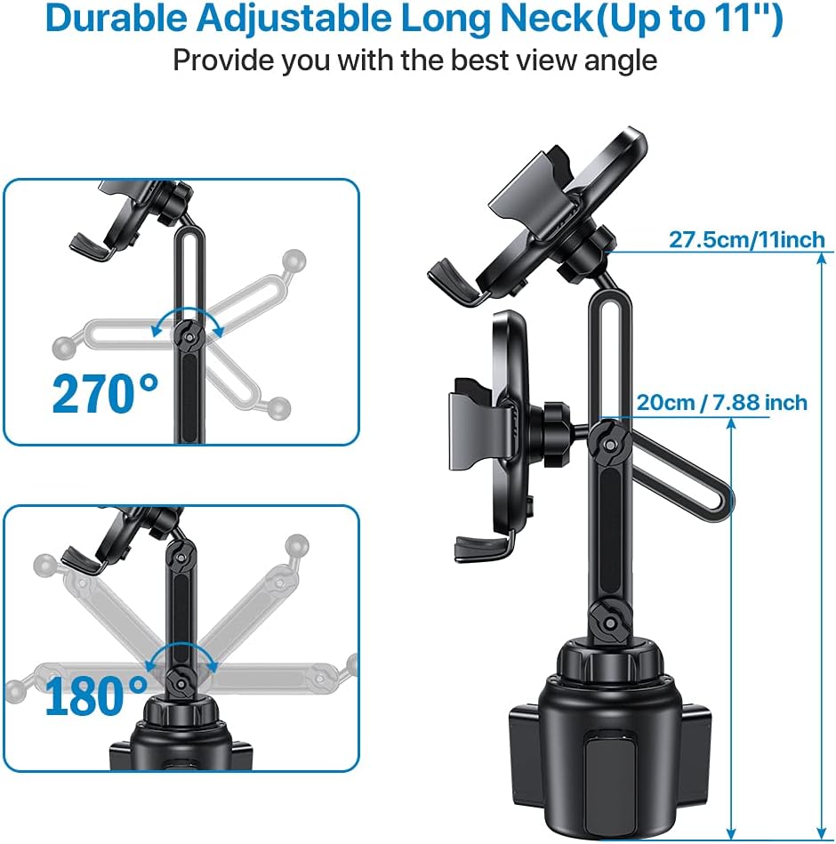 Miracase [Upgraded Version Cup Phone Holder for Car, Universal Adjustable Long Neck Car Phone Mount Cradle Friendly Compatible with iPhone Samsung Google and All 4.0-7.0 inches Smartphones