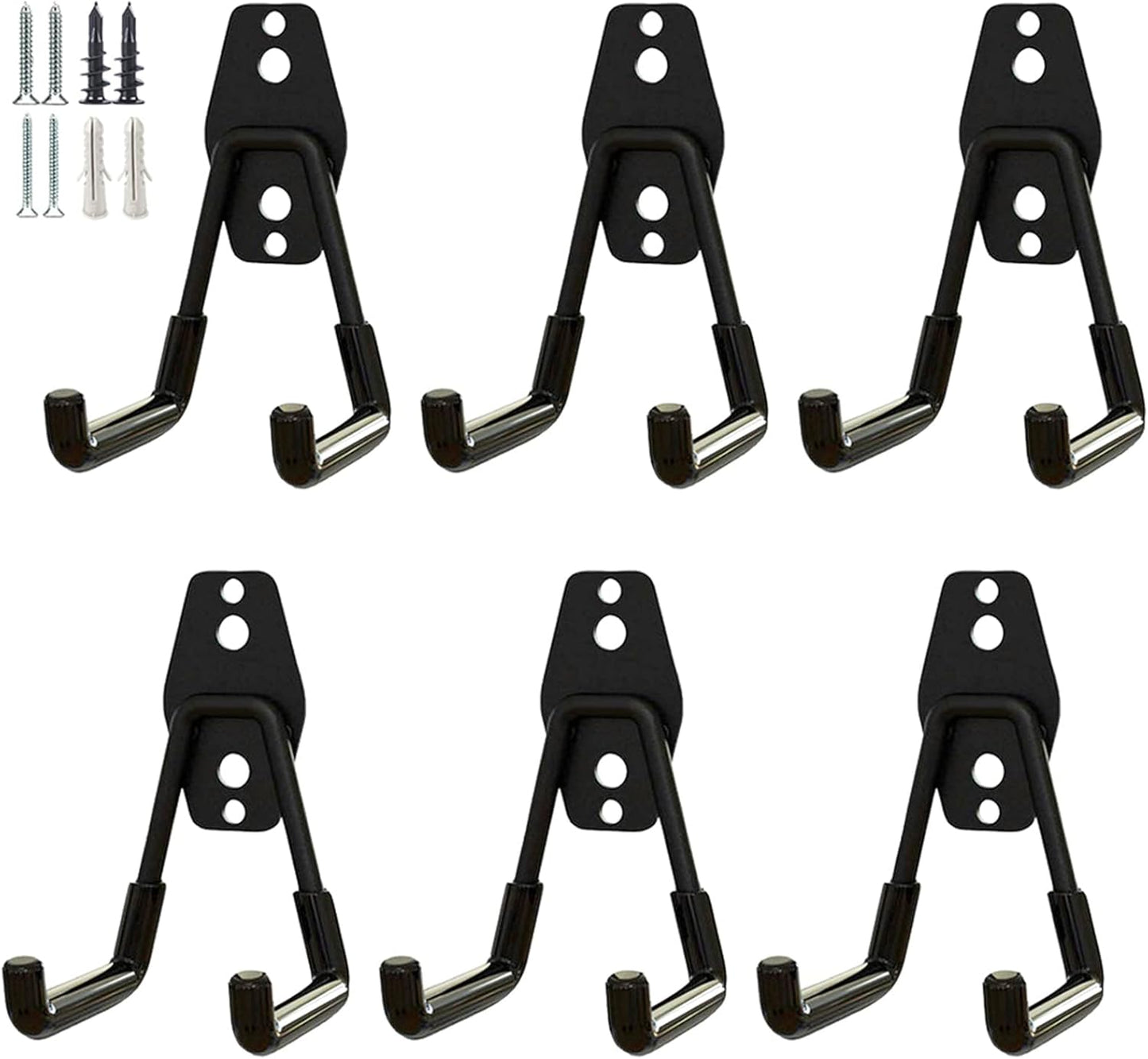 Garage Storage Utility Hooks，Garage Garden Tool Organizer，Steel Wall Mount Hooks, Garden Small U Hooks (6 Pack-Black)