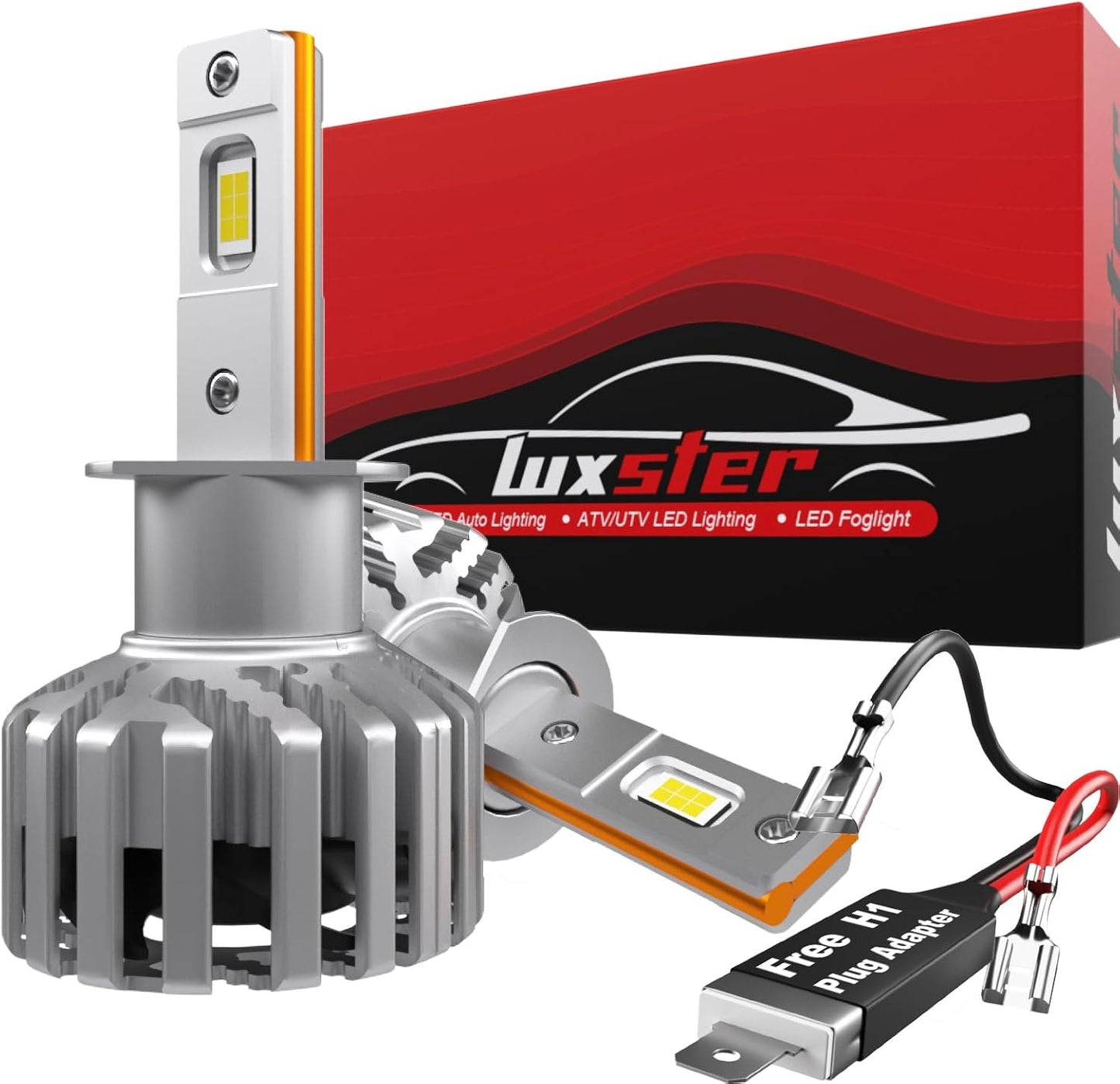 LUXSTER HolyKnight H1 30000lm 55W LED Light Bulbs, Foglight Bulbs, H1 Plug Adapters Included, TalonLED Super Bright, 6000K Cool White, Pack of 2