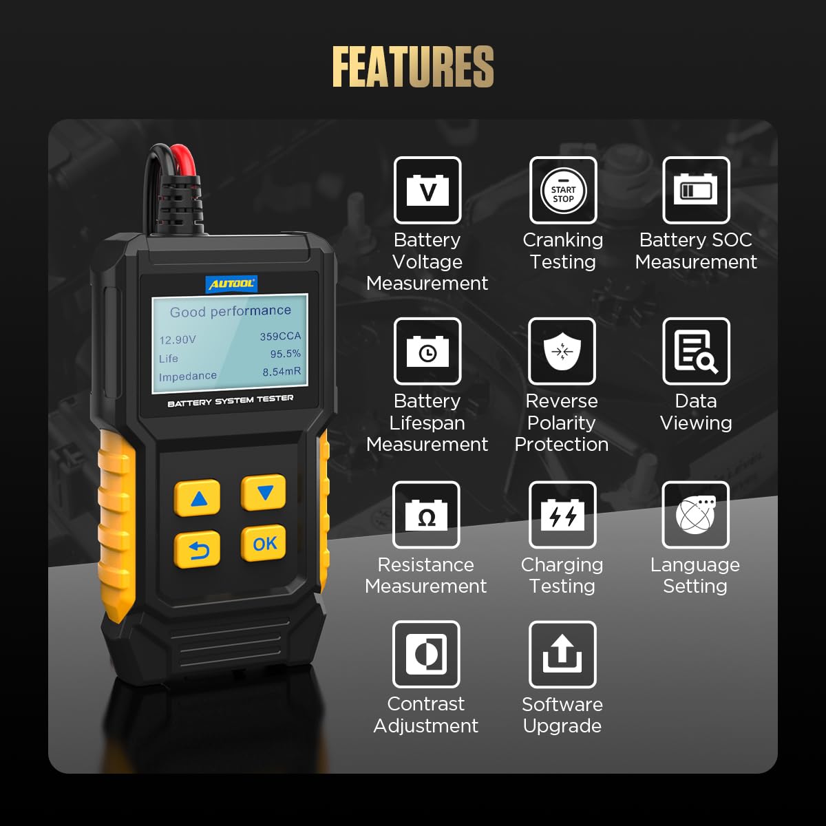12V Car Battery Tester, 20-2000 CCA Load Tester Automotive,Charging & Cranking Analysis for Motorcycle, Truck, Boat, RV, Marine & More