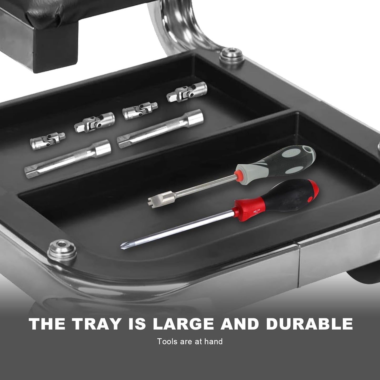 Torin AR7451B Heavy Duty Rolling Creeper Garage/Shop Seat: Padded Mechanic Stool with Tool Tray Storage and Cup Holder, Black