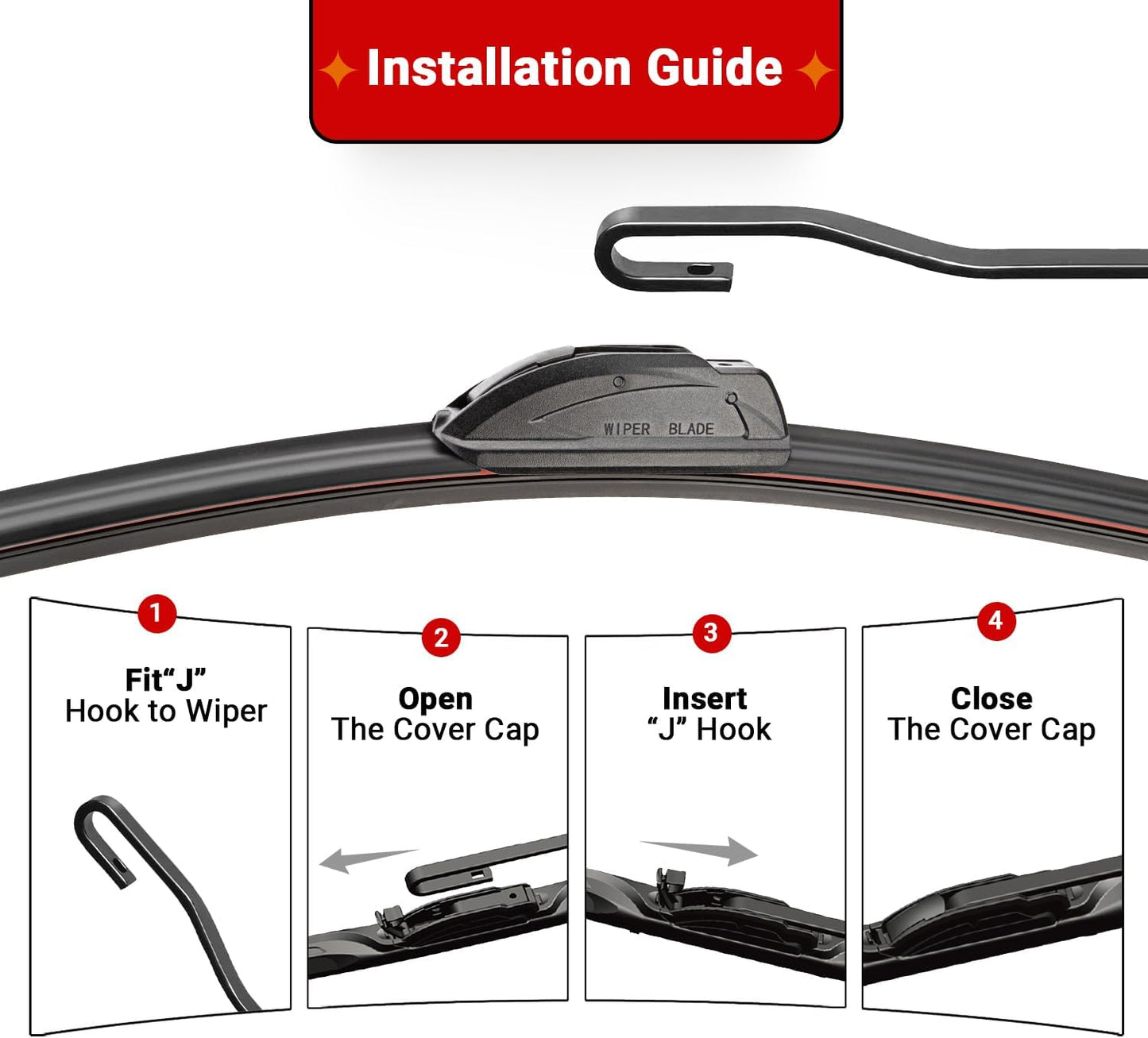 Windshield Wiper Blade Set Replacement for 2011-2013 Infiniti QX56/2014-2018 Infiniti QX80 and Rear Windshield Wiper Blade-24"/19"/10" (Set of 3) U/J HOOK